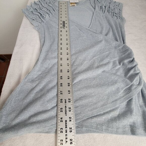 Anthropologie Ric Rac Womens Tiered Ruffle Sleeve Wrap Top Large Sky Blue New - Picture 8 of 8